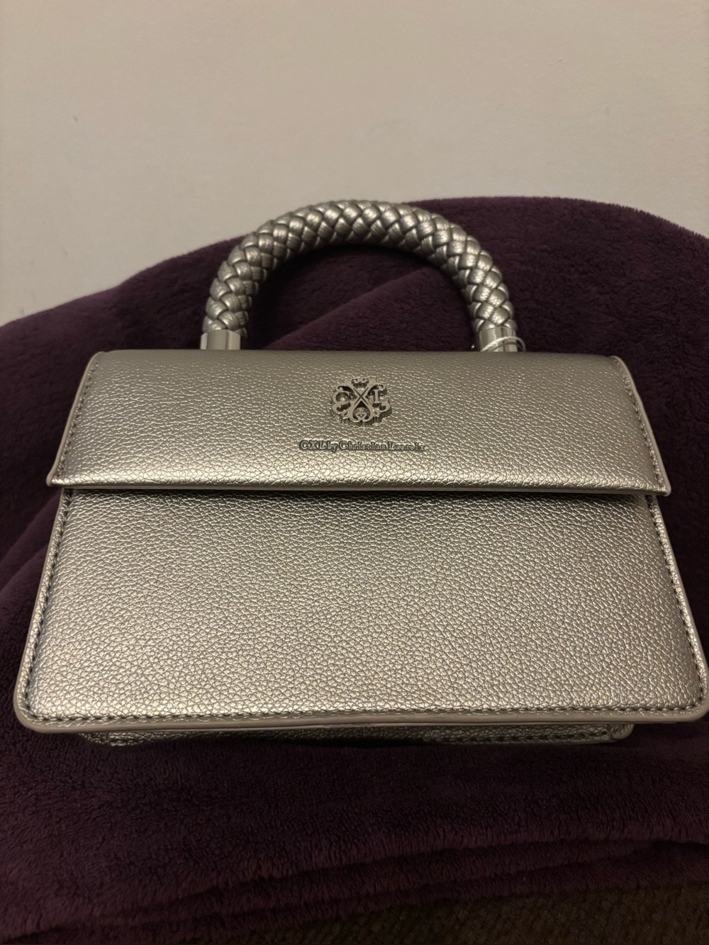 Christian Lacroix Metallic Silver Braided-Handle Mini Satchel